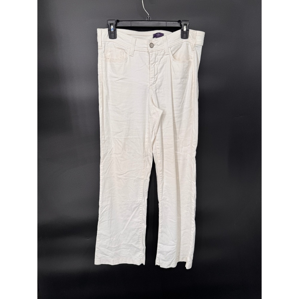 NYDJ Linen Trousers Women 6 Cream Wide Leg Stretch Mid Rise 4362 Vacation Travel